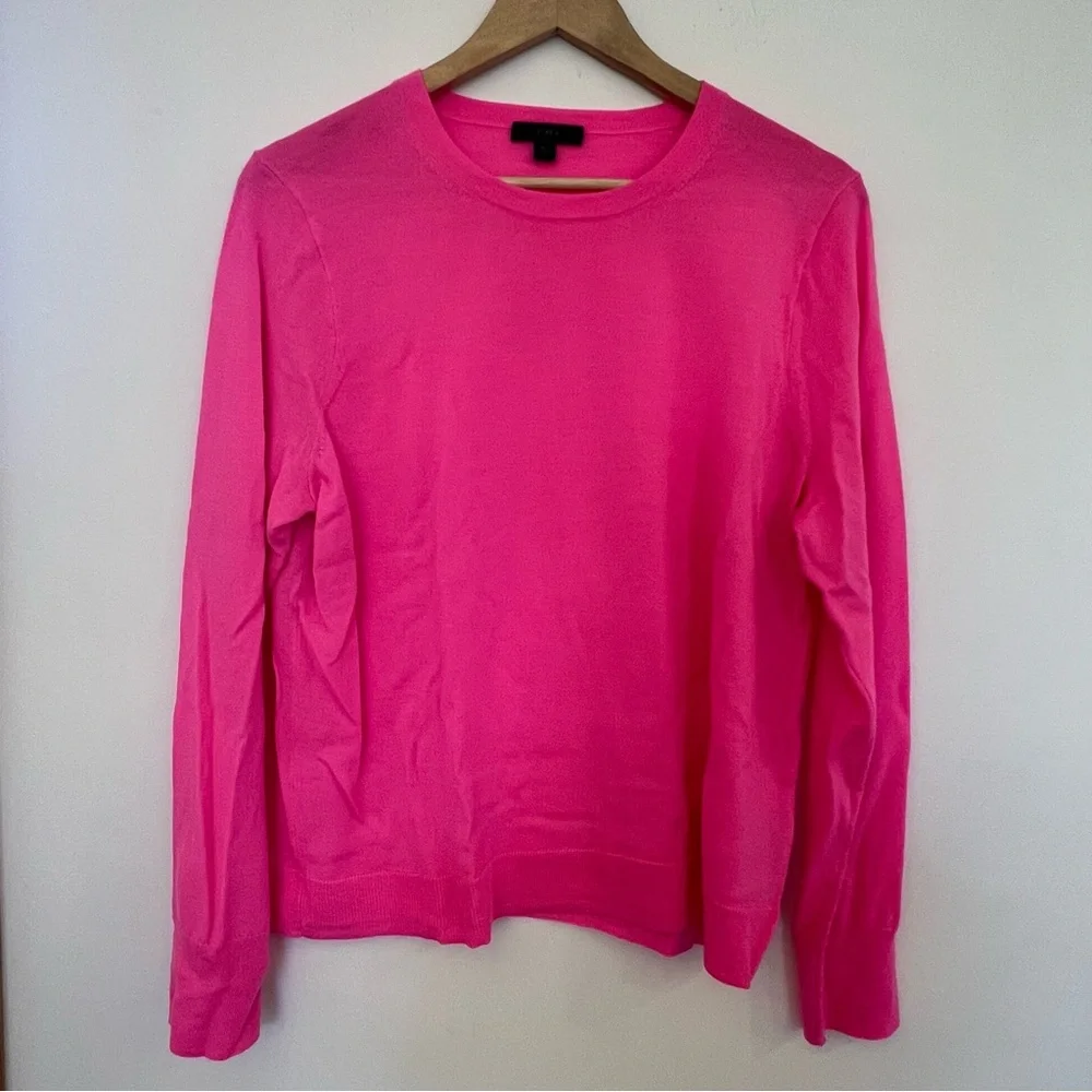 J. Crew Tippi Sweater 100% Merino Wool Hot neon Pink Long Sleeve XL extra large - Picture 2 of 12